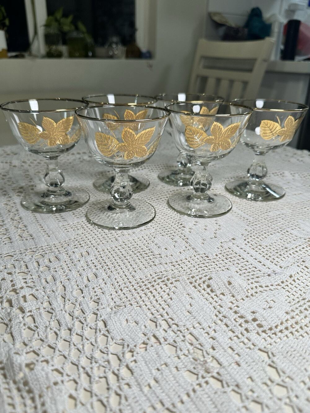 Vintage Libbey Champagne / Sherbet Glasses, Gold Leaves /foliage Set of 6